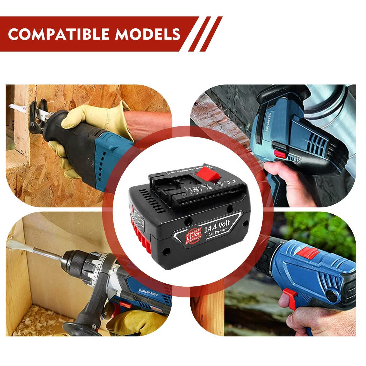 4.0Ah 5.0Ah 6.0Ah Lithium ion Battery Pack Replacement Bosch Battery 14.4v for Bosch Drill Battery BAT614 BAT607