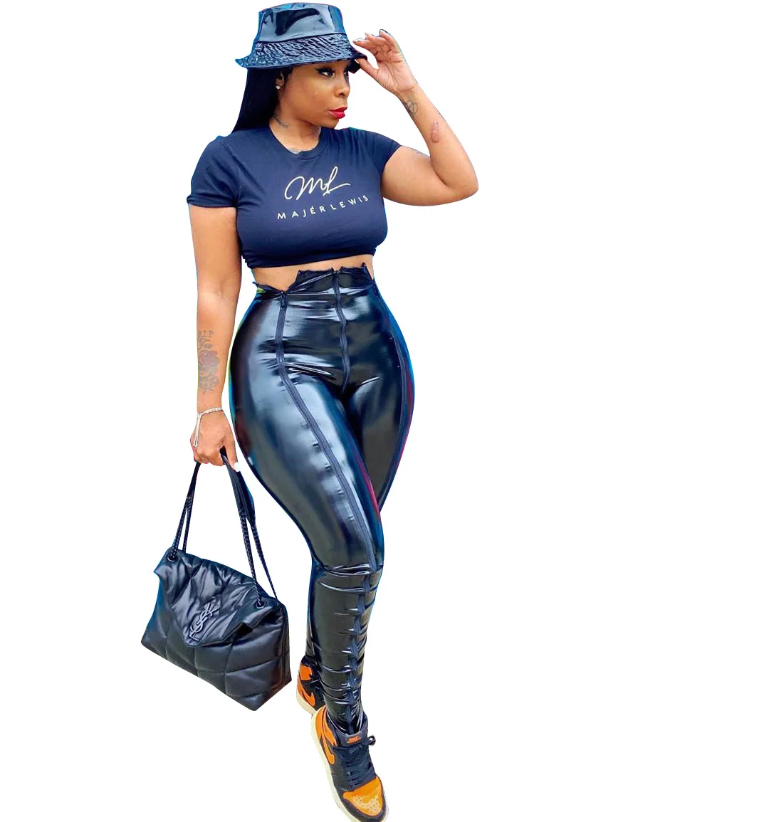 2021 New Arrival Women Leggings Street Zipper Skinny Slim Pencil Female Trousers Sexy Shiny Pu Leather elastic Pants