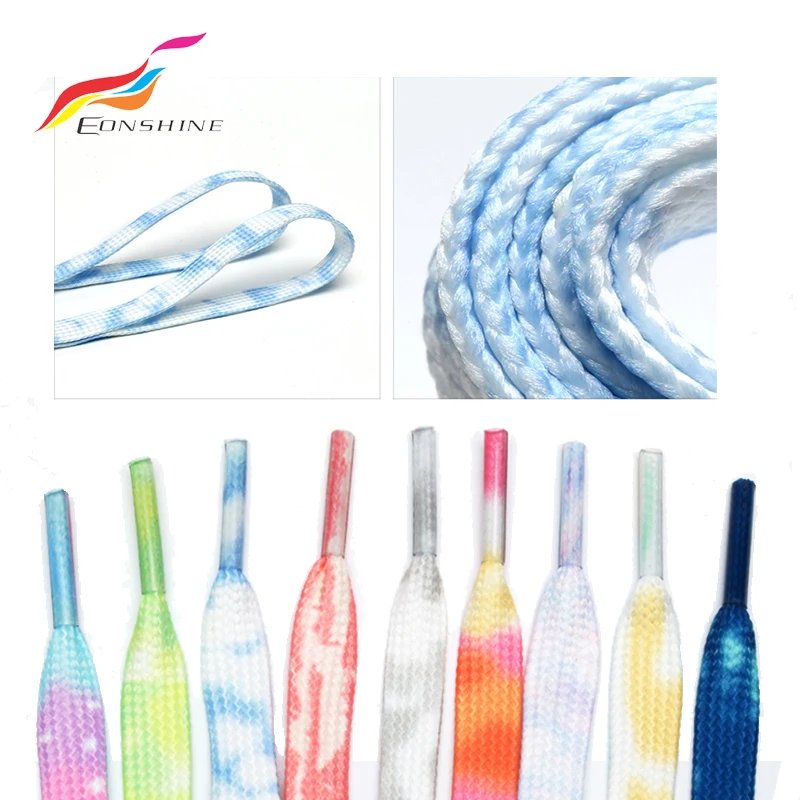 120cm Double Layer Heat Transfer Printed Pink White Blue Tie Dye Vintage Fades Shoelaces Custom