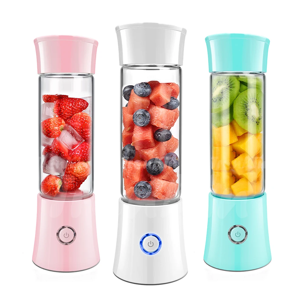 High Quality Portable Strong Power Blender USB Rechargeable 6 Blades Glass body Juicer Cup Licuadora Portatil