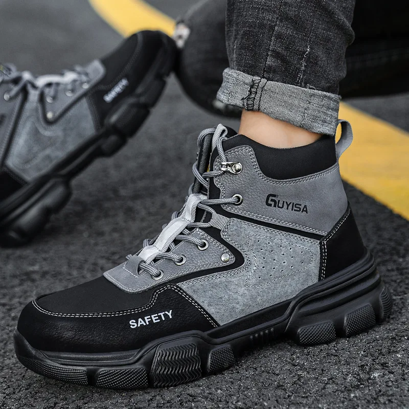 GUYISA, брендовая Промышленная защитная обувь, модная рабочая легкая обувь со стальным носком, Противоударная Мужская защитная обувь