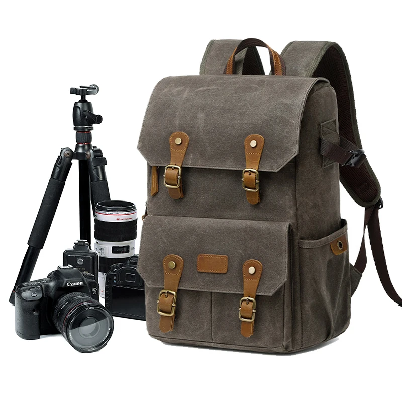 Durable Waxed Canvas DSLR SLR Camera Bag Backpack for Mirrorless Cameras Nikon Canon Sony Camera and Lens