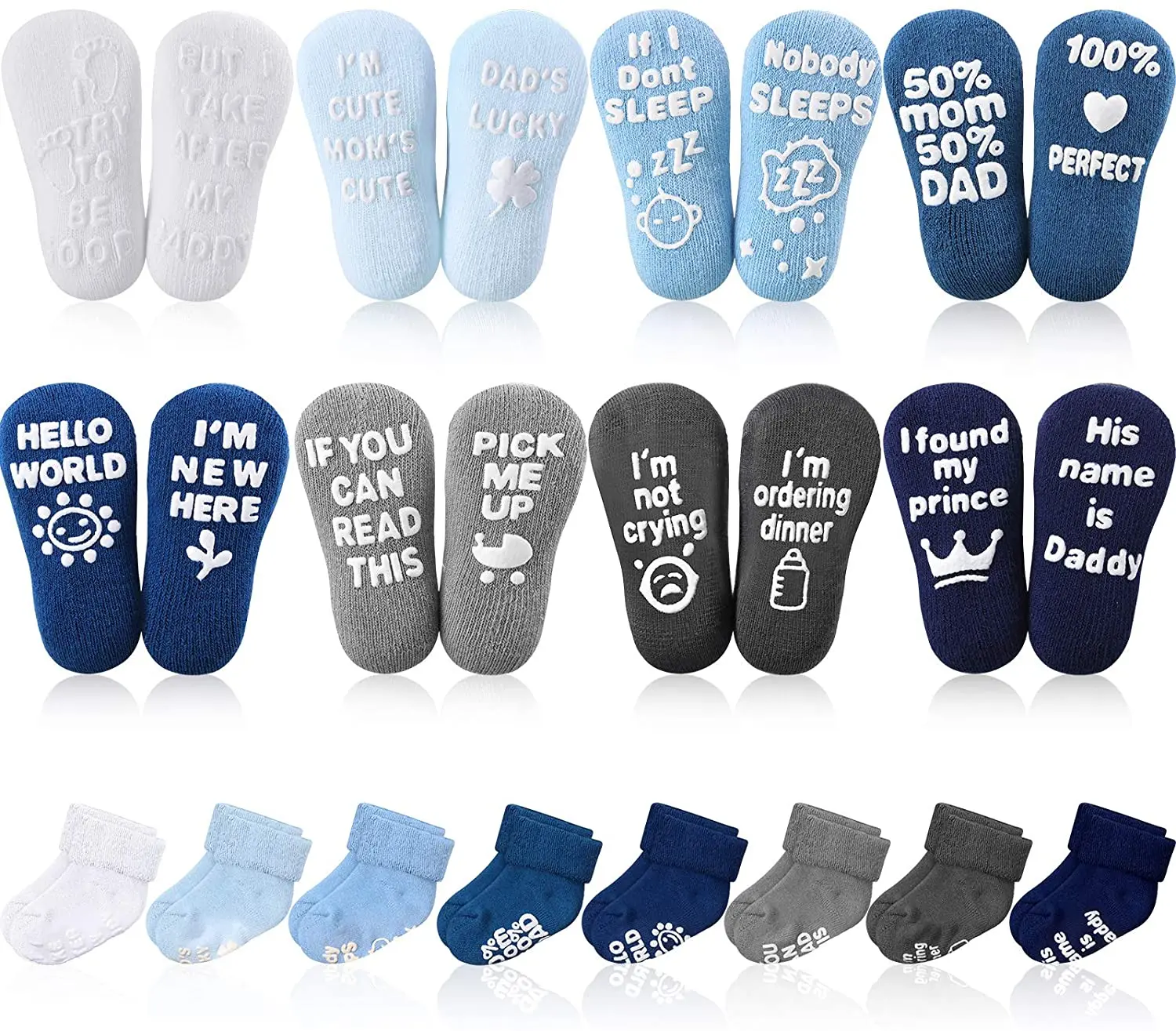 Baby Cotton Ankle Crew Children Socks Thick Best Kids Grip Turn Cuff Socks With Funny Words 0-12 Months