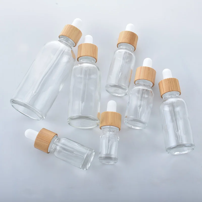 Reihey Frosted Glass Dropper Bottles With Bamboo Lid Empty Essential Oil Bottles With Glass Pipettes