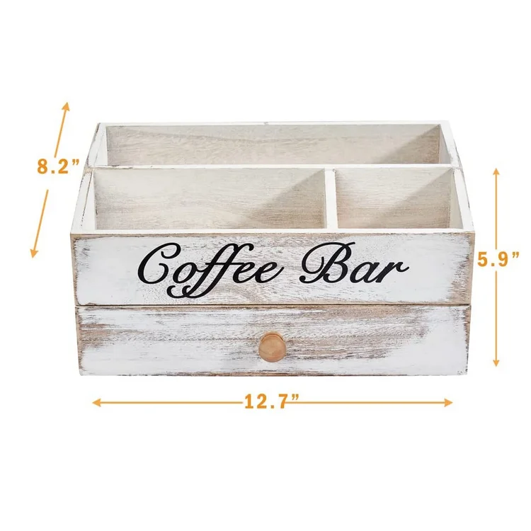 Пользовательский прямоугольный Креативный дизайн органайзер для кофейной станции с выдвижным ящиком и 4 отделениями