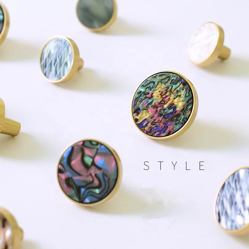 Round Marble Shell Cabinet Handle Cabinet Furniture knobs dresser Door handle