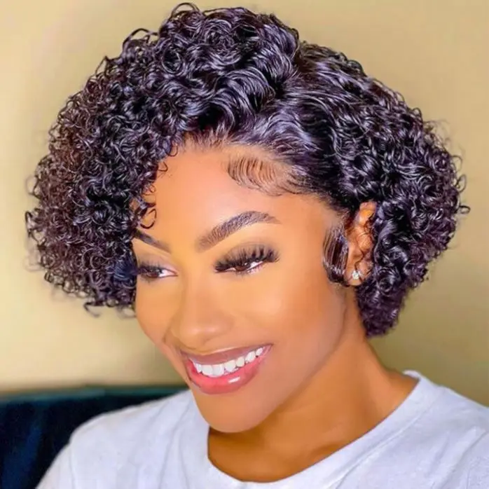 Cheap Kinky Curly Raw Vietnamese Hair Short Bob Wigs Human Hair Swiss Lace Front Hd Lace Frontal Wigs Pixie Cut Human Hair Wigs