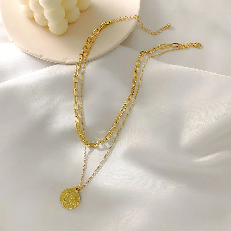 Laodun Statement Unique Design Jewelry Most Popular Products Face Portrait Pattern Cross Pendant Layered Women Necklace