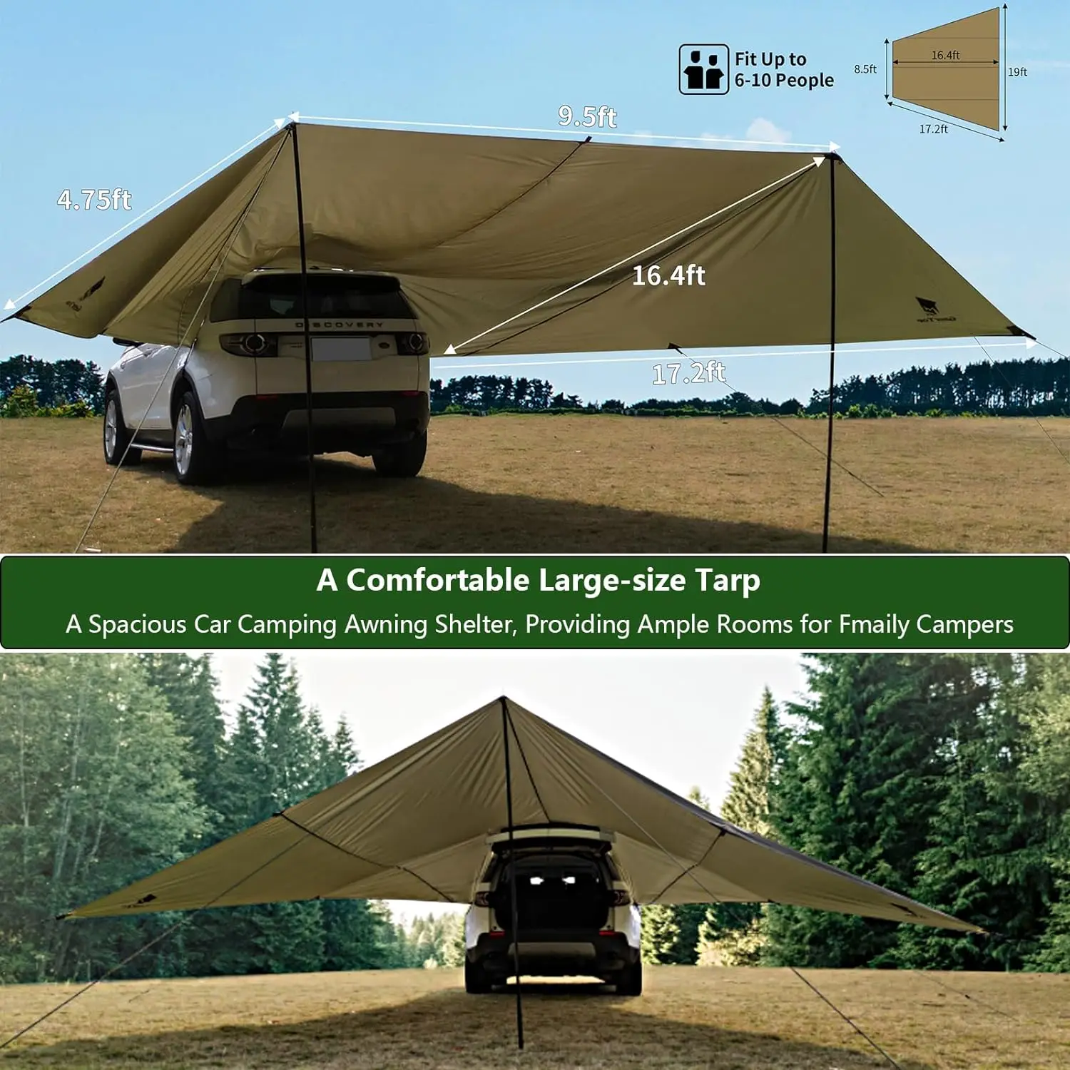 Ultra Light SUV  Car Side Awning Pole Outdoor Camping Tent Travel For Sun Shelter Canopy