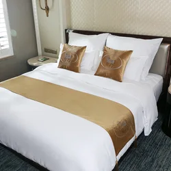 Wholesale cheap Europe nice hot sell elegant beige embroidery table runner for hotel bed runner bed flag