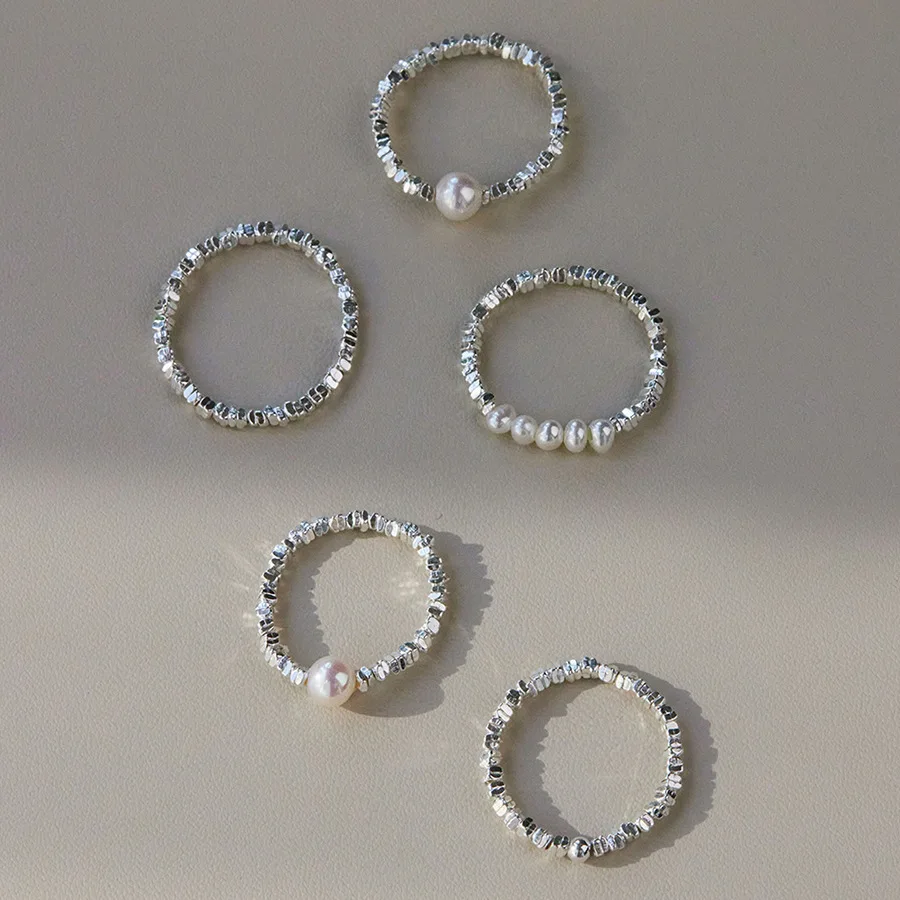 Factory Direct Delivery pearl ring hot sale round white pearl decorate silver ring wholesale
