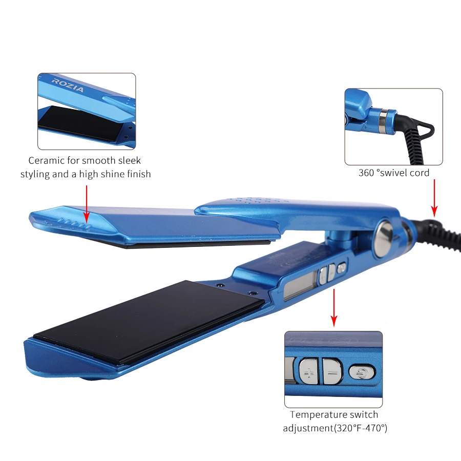 Lanumi HR-745 Salon Flat Irons Hair Straightener blue Flat Iron Adjustable 2 in 1 Electric Ceramic Coating Hair Straightener