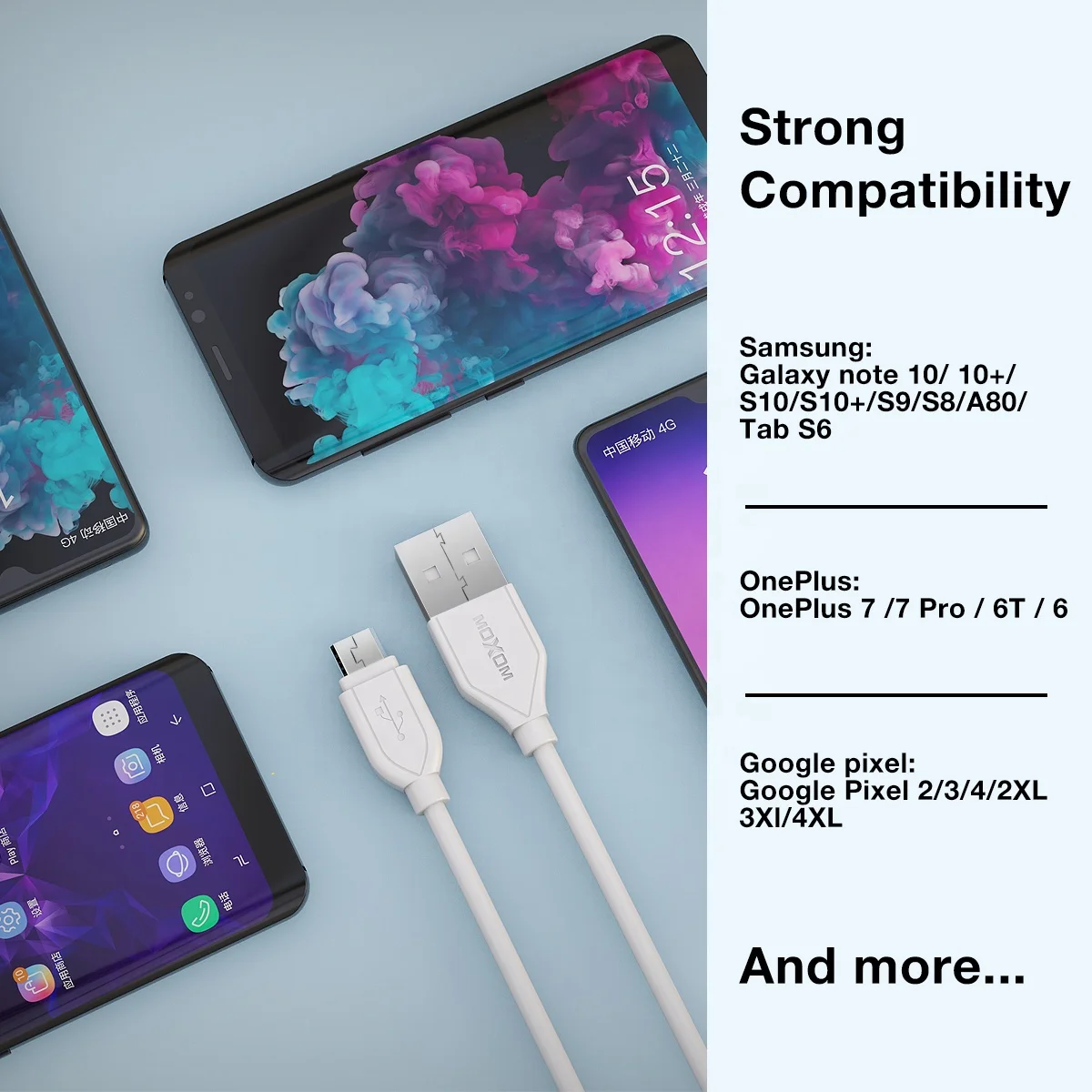 1.2M Phone Charger Cable 2.4A Micro USB Data Cable MOXOM CC06 High Quality Phone Cables For Samsung