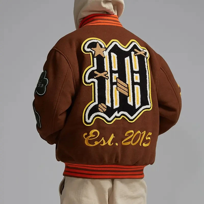 Streetwear Patches Fleece Letterman Jacket For Men Manufacturers Custom Embroidery Patches Baseball Unisex Bomber Varsity Jacket