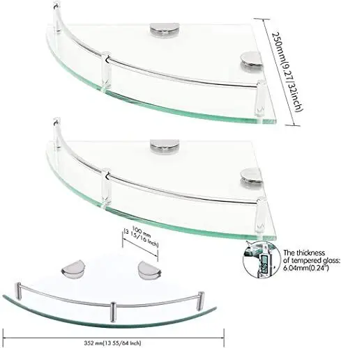 China wall mount glass bathroom corner custom shape and color tempered safety glass shelf