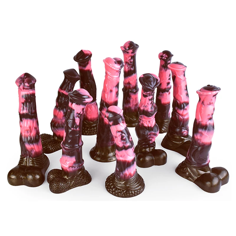 FAAK Realistic Horse Dildo Multi Color With Suction Cup Silicone Large Long Penis Sex Toys For Men And Women