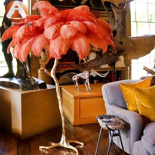 Modern Romantic Full Copper Feather Floor Lamp