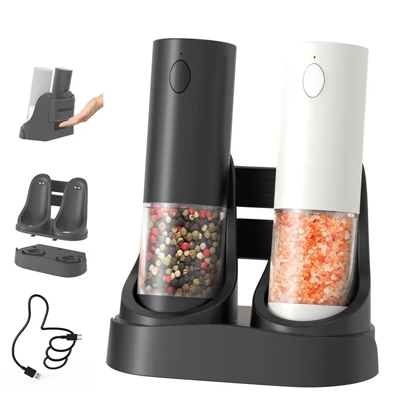 Adjustable 2 In 1 Mills Automatic Usb Rechargeable Electric Salt And Pepper Grinder Set
