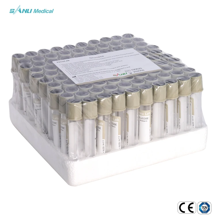 CE quality edta na2 plasma glucose vacuum blood collection test tube oxalate 2ml 13*75 mm grey cap
