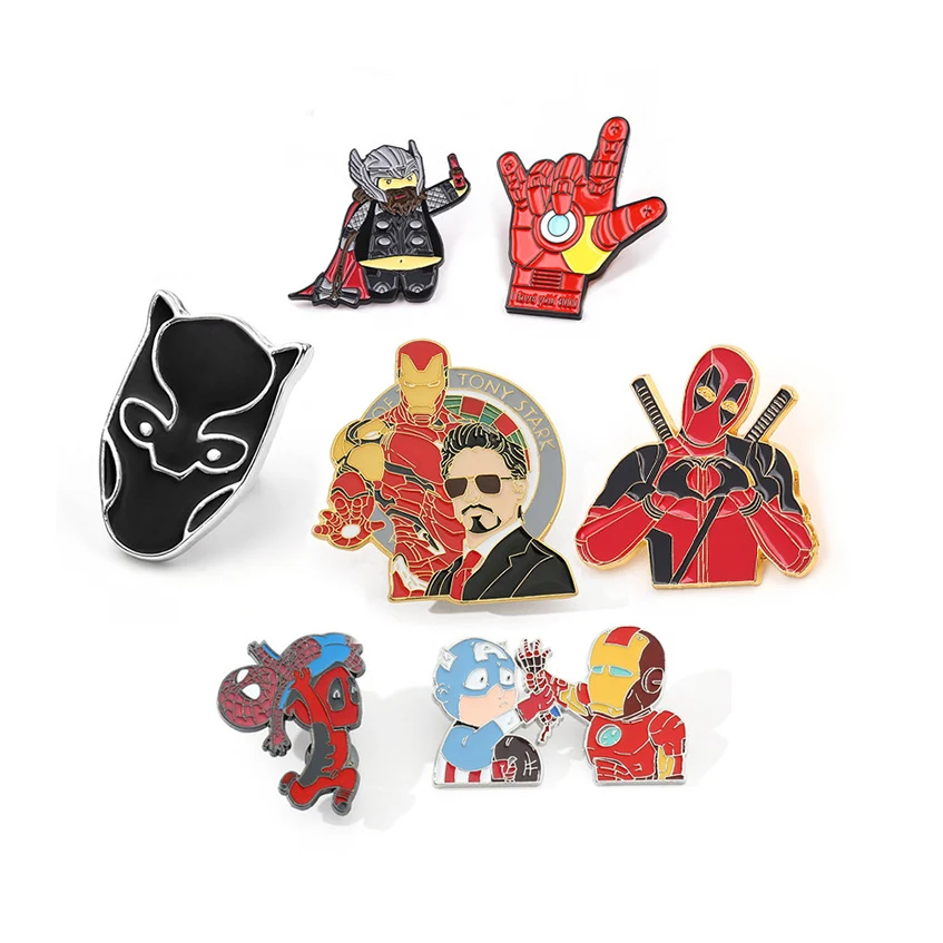 Metal Crafts Accessory Cartoon Anime Cool Marvel Iron Man Hulk Deadpool Luminous Brooch Decoration Cloth Pins Badges Ornaments