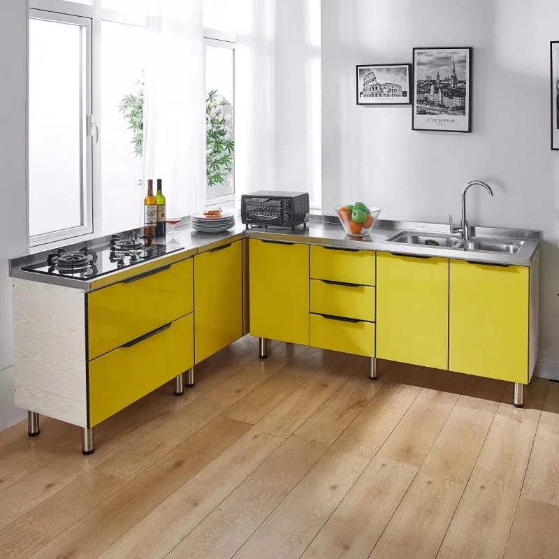 Yellow colors combination sink tap  kitchen furniture cabine modern style cabinet for kitchen