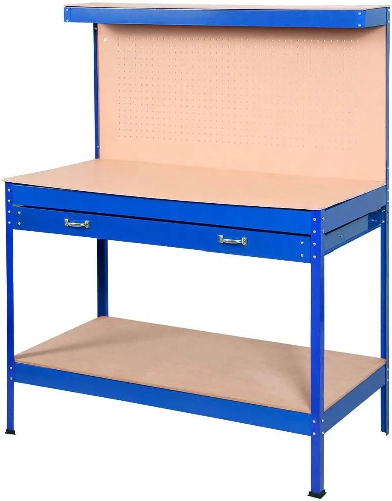
Blue Table Workshop Steel Tool Garage Storage Bench Workbench Work Heavy Duty Shop Drawer Wood Shelf New Tools 