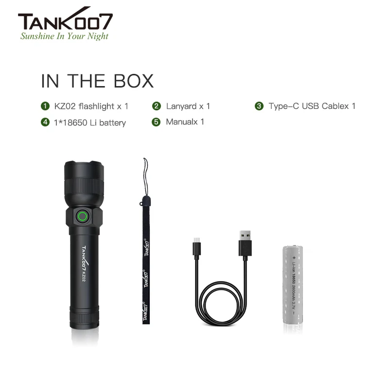 Tank007 Zoomable Led Flashlight high Power Rechargeable Waterproof high lumens Torch light Outdoor linterna Tactical Flashlight