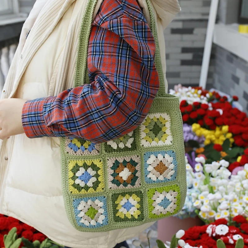 Crochet Handmade Purse Granny Square Bag Hobo Vintage Bohemian Bag Gift for Mom Girl