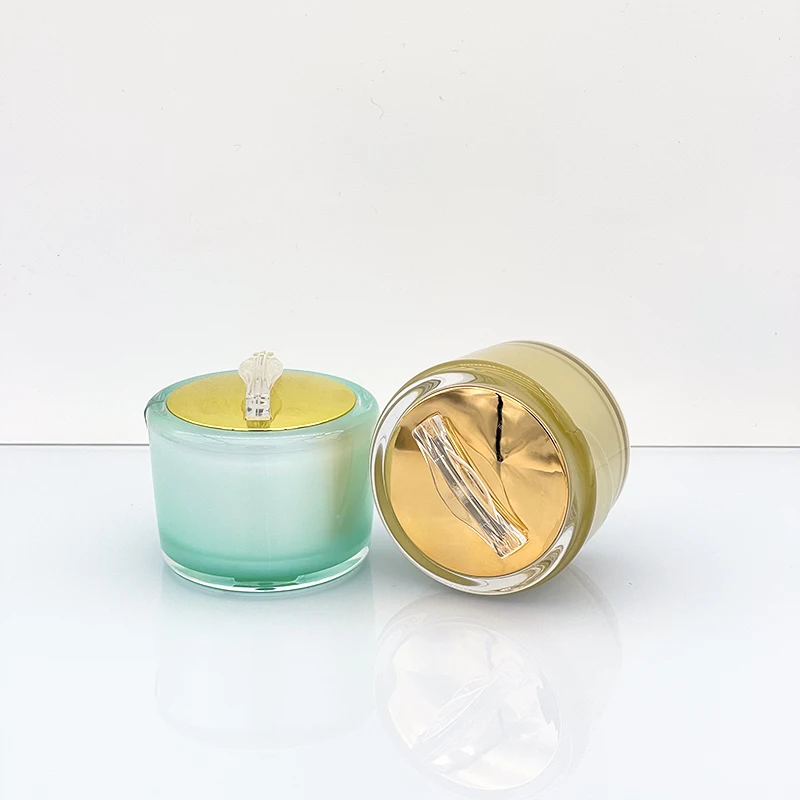 Luxury Green Gold Acrylic Cosmetic Cream Jar And Bottle 30g 50g Plastic Packaging with Screw Cap