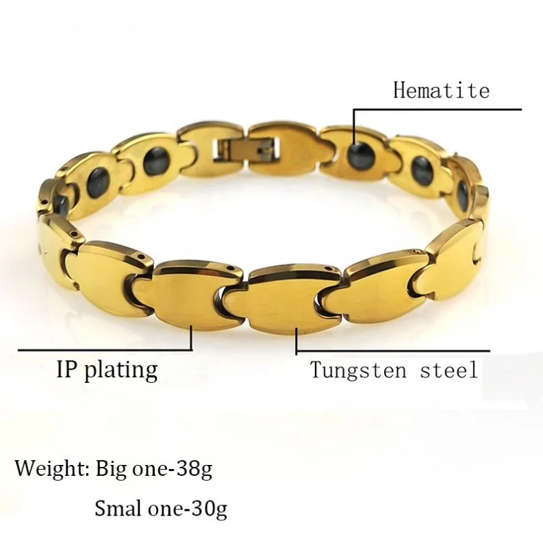 Simple Style Women Men Fashion Jewelry Watch Band Design Black Hematite Gold Plated Tungsten Carbide Steel Bracelet For Couple