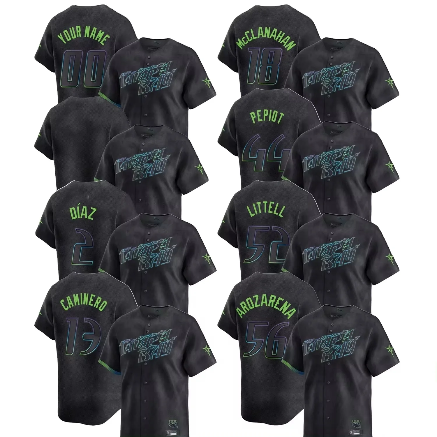 Tampa Bay New Season Charcoal 56 Randy Arozarena 2 Yandy Diaz 18 Shane McClanahan 2025 City Connect Rays Baseball Jerseys
