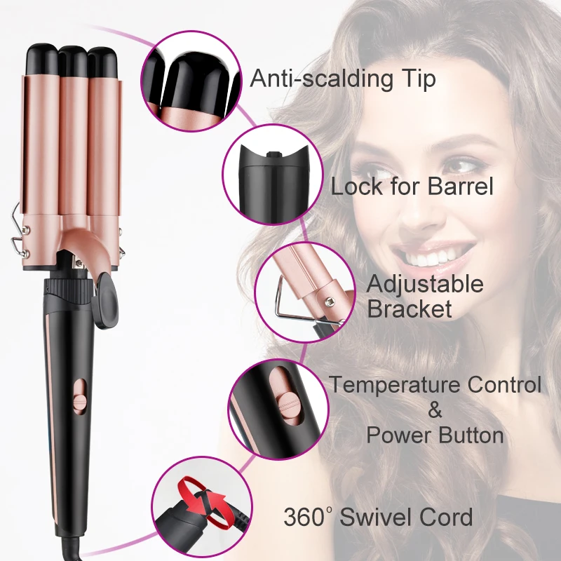 Professional Salon Hairdressing Tools PTC Heating Multifunction Hair Curler Wand Sets with 3 Barrel Wave Curling Iron