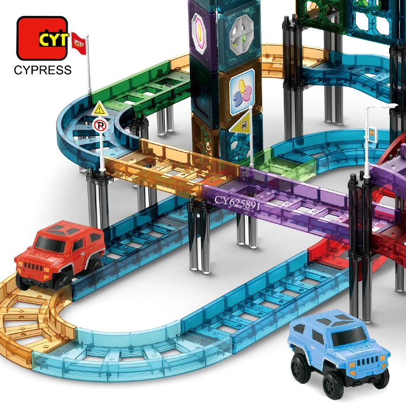 Hot Sales 131Pcs Colorful Magnetic Sheet Toys Kids Educational Car track Theme Magnetic Tiles Block For Children