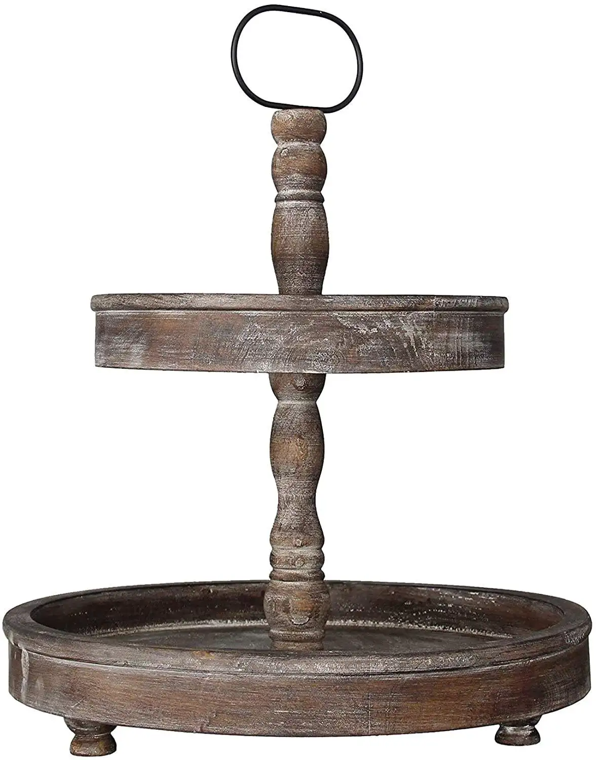 Special Custom Distressed Antique Handle 2-Tier Bent Wood Serving Tray Rustic Metal Tray