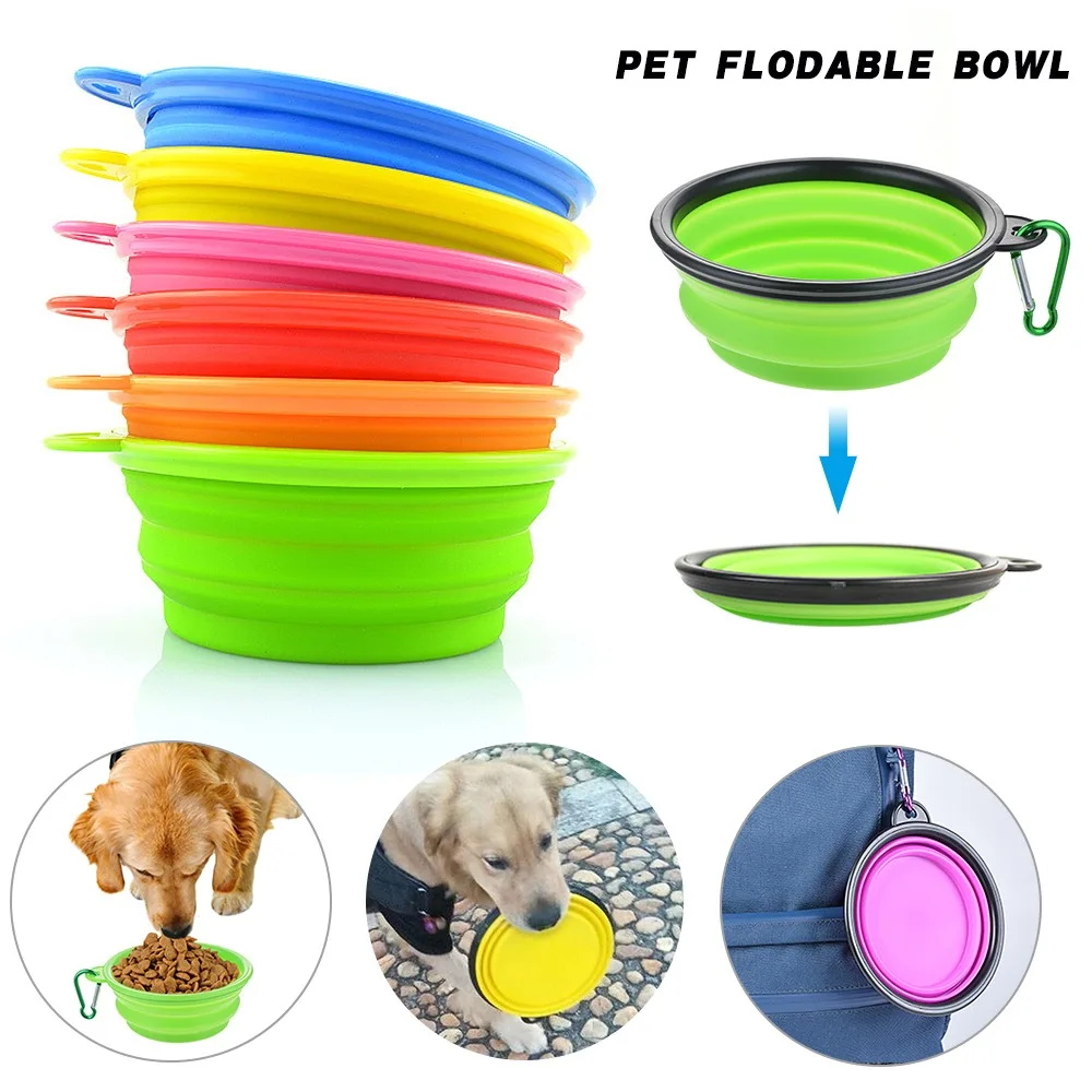 Dog Bowl Foldable Silicone Pet Cat Dog Food Water Feeder Travel Portable Feeding Bowls Puppy Doggy Food Cont