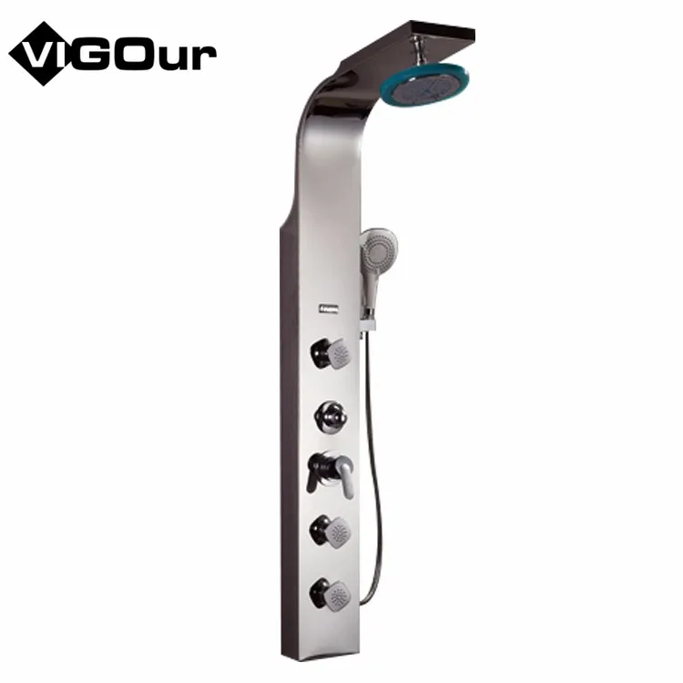 304 Stainless Steel Shower Panel Smart Thermostat Rainfall Shower Set Led Home Shower With Massage Flow