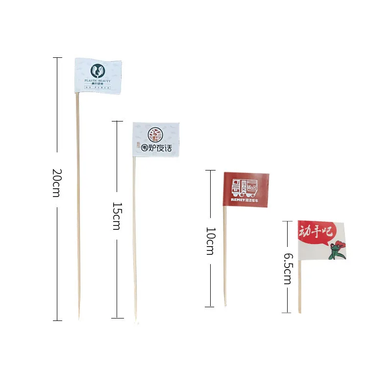 2023 Hot Selling Custom Pattern Logo Toothpick Flag Fruit Cake Decoration Skewer Disposable Bamboo Material