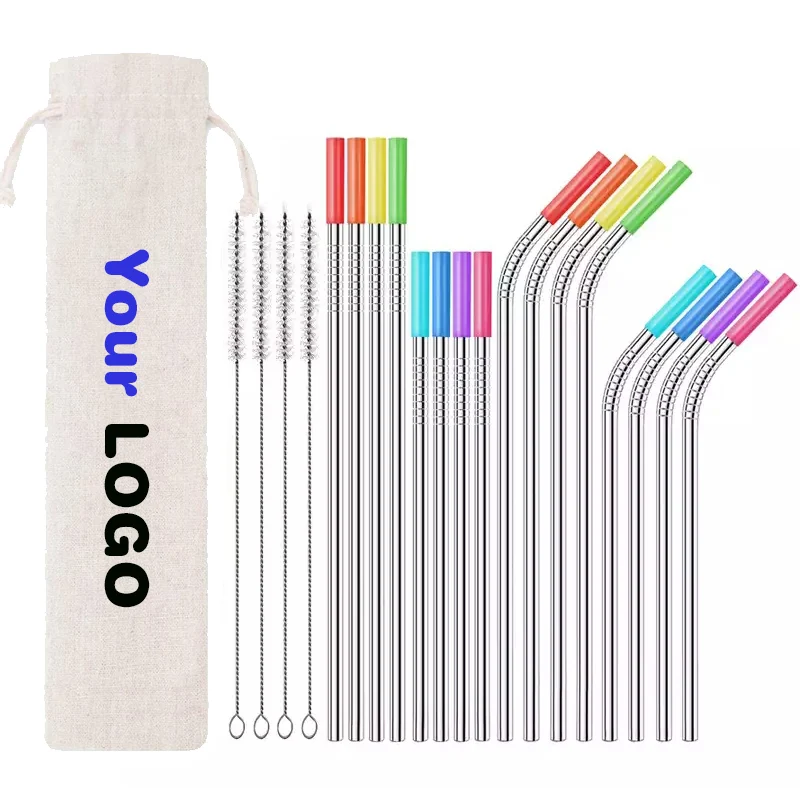 Factory supplier Reusable stainless steel Drinking Straw metal straw with customized logo and pouch barware straw