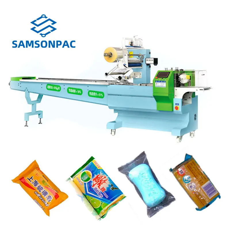 Automatic Box Motion Mini Very Speed Vertical Shrink Pillow Type Flow Pack Wrapping Machine For Burger Bread