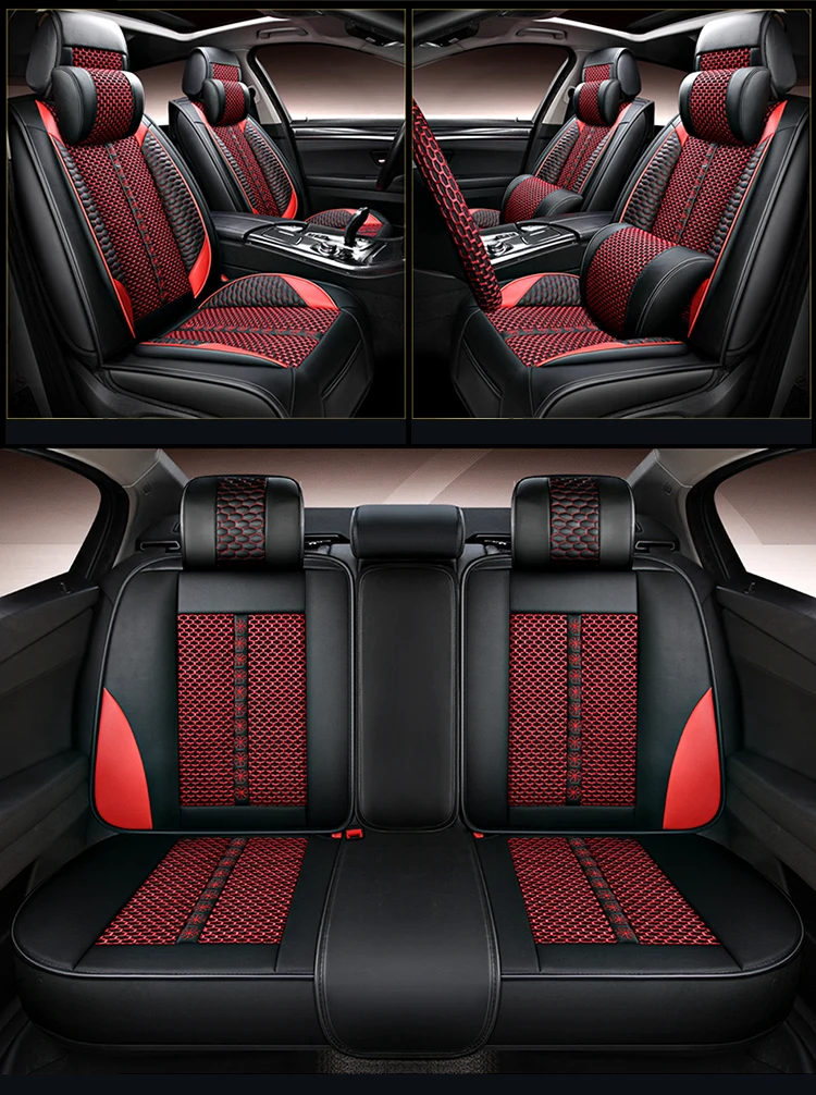 Factory Direct universal Leather Car Seat Cover Full Set Breathable Ice Silk Seat Covers