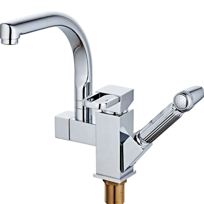 QuanZhou factory contemporary single handle four ways double usage Chrome Plated  brass kitchen faucets
