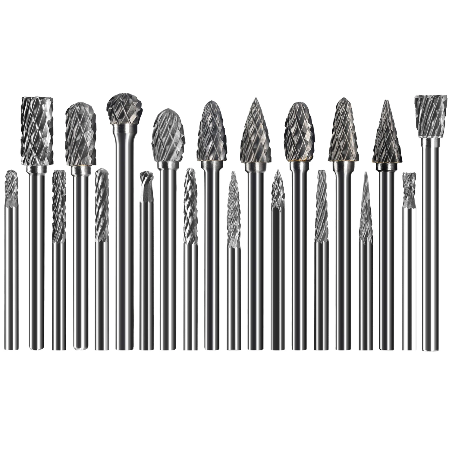 20 Pcs Carving Carbide Burrs Set 3x3mm 3x6mm 1/8 inch 3mm  Shank Diameter Double Cut Engraving Wood Metal Mix Type Rotary File