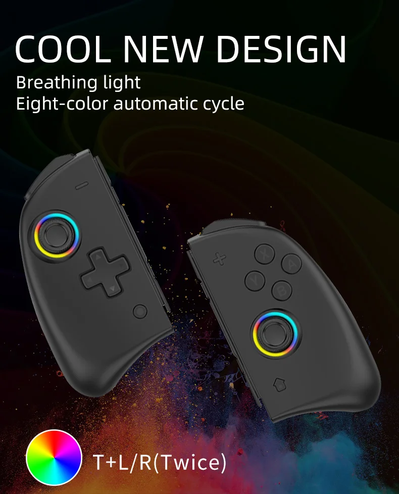 Joy Pad Controller for Switch/Switch OLED, Wireless Replacement Switch Controller 8 Colors Adjustable LED Joypad Controller