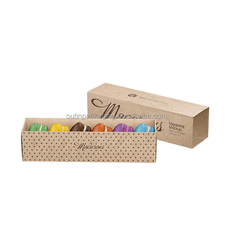 Sliding Out Open Biodegradable Kraft Cardboard Paper Packaging Gift Macaron Drawer Box with Sleeve Brown Candy Packaging Square