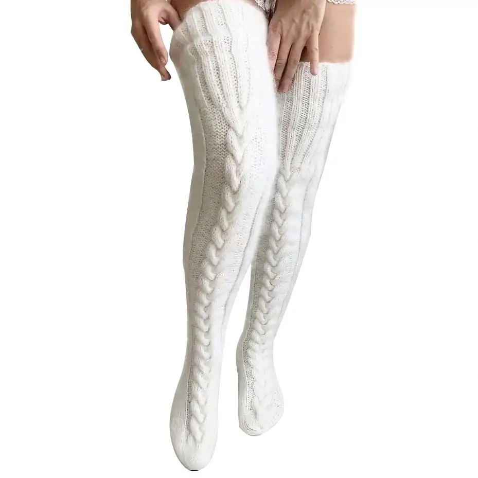 Зимние гетры до бедра высокие носки выше колена вязаные с напуском для женщин