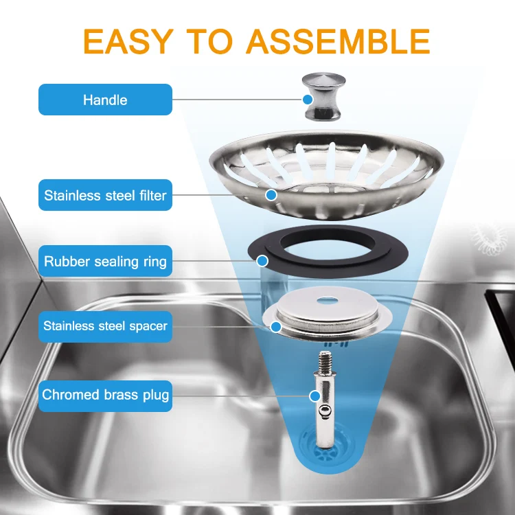 Sonda 732251 Stainless Steel kitchen 83mm Drain Basin Polished Anti Clogging Basket Sink Plug Drainer Waste Filter Strainer
