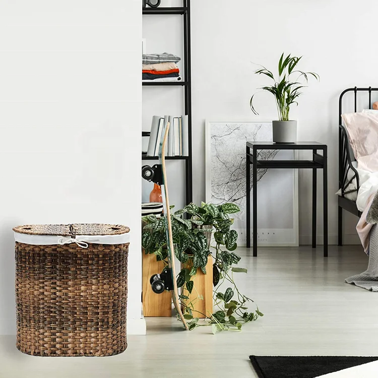 Home New Bamboo Wood round Clothes Storage Basket with Cover Cestas de Almacenamiento Laundry Hamper Wicker Material