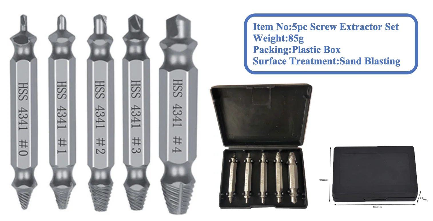 5pc HSS 4341 Damaged Screw Extractor Drill Bit Guide Broken Bolt Stud Stripped Screw Remover Tool for Screw/Water Pipe