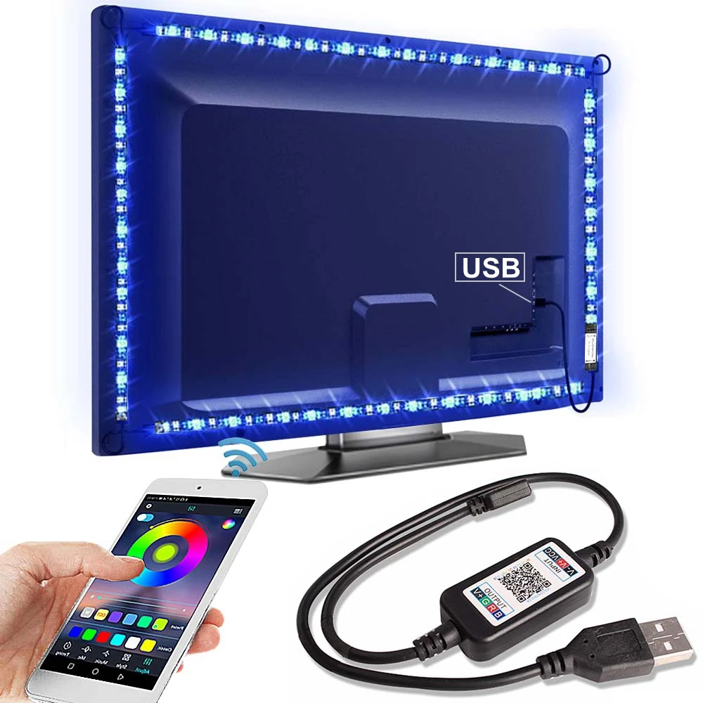 Светодиодная лента RGB SMD5050 гибкая неоновая LED полоска для подсветки телевизора 5 м 2 3 4 10 USB