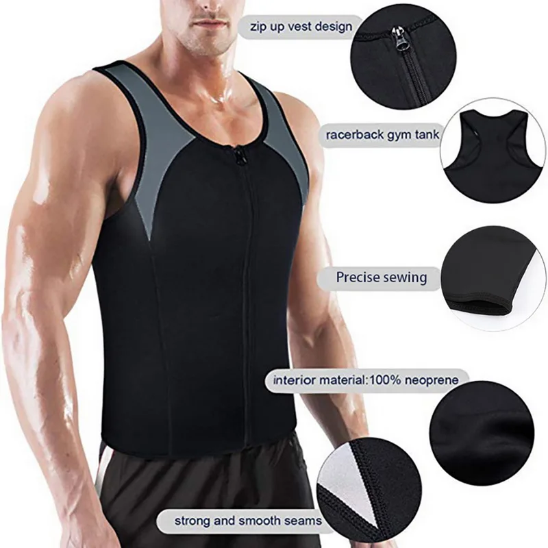 Мужские сауна талии тренер жилет на молнии потеря веса Горячий Пот неопрена Body Shaper Топ на бретелях